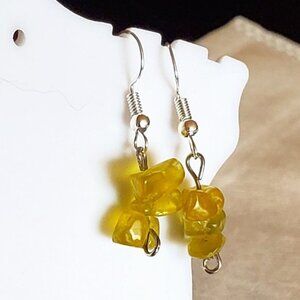 Silver Tone Hook Yellow Stone Chip Dangle Earrings
